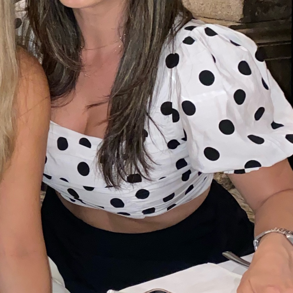 Polka Dot Ruffled Top & Skirt Set - Black and White